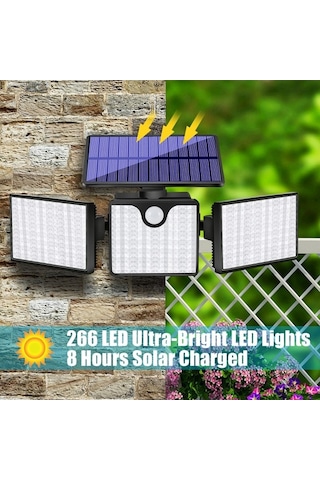 Ebitda Güneş Enerjili Sensörlü Duvar Lambası, Ip65 Su Geçirmez, 300lm, 6000-7000k, Bahçe Işıkları