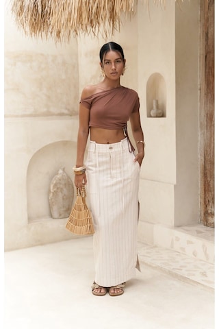 Mai Collection Mai Studios Co. Arya Vizon Çizgili Bej Etek Vizon