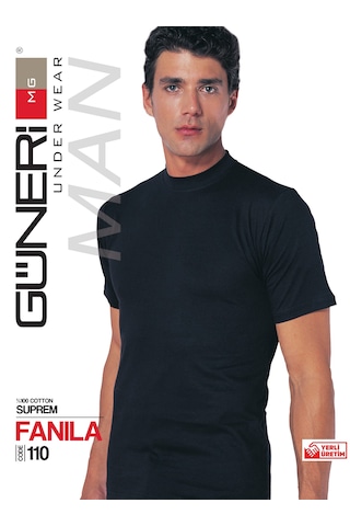 Erkek Siyah Süprem Yarım Kollu % 100 Pamuklu Fanila 3'lü Paket 110-3s Siyah