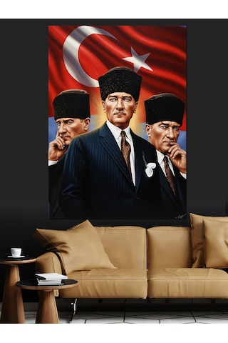 Ahşap Tablo Türk Bayrağı Ve Atatürk Portresi