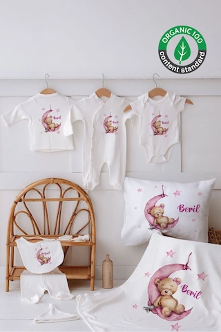 Lilabio %100 Organik Isme Özel Isimli 10lu Hastane Çıkışı Ayıcık Ekru