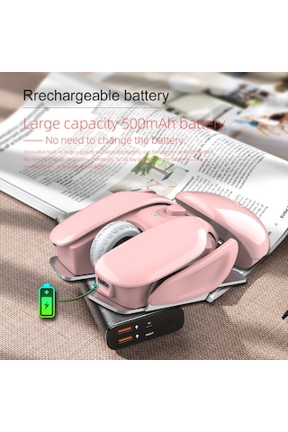 Mufunye T37 Kablosuz Mouse, 2.4g Teknoloji, Sessiz Tıklama, 3 Seviye Dpı Ayarı, İçin Dolu Şarjlı Pil, Pembe Ofis Mouse'u Optik