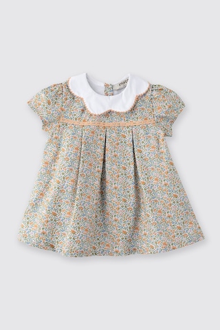 Panço Liberty Kumaş Çiçek Desenli Yenidoğan Elbise Turuncu 5611GN26001