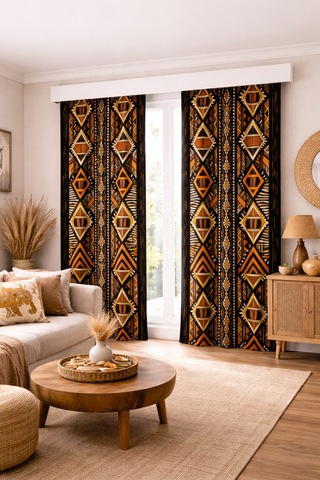 140x260 Ölçüsünde 2 Adet Bohem Fon Perde. Boho Tarz Koleksiyon Ürünü. Çok Renkli Koyukahve