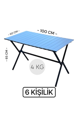 Tamamen Alüminyum Katlanır Alüminyum 6 Kişilik Kamp Karavan Masası Ramses Premıum M Açık Gri