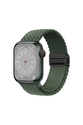 Watch 7 41mm Mkst Krd-134 Örgü Tasarımlı Hasır Kordon Strap Kayış - Koyu Yeşil