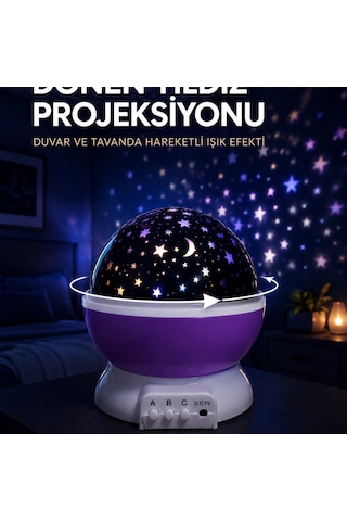 Yıldız Projeksiyon Lambası Döner Başlıklı Renkli Çocuk Odası Gece Işığı