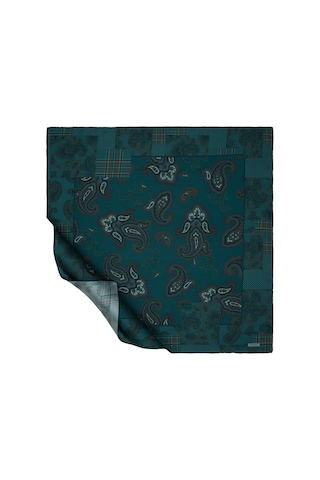 İpek Evi İpekevi Twill İpek Eşarp - Patchwork Desenli - Orman Yeşili