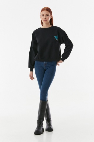Fullamoda Kelebek Baskılı Oversize Sweatshirt- Siyah 24KGB890189618-Siyah