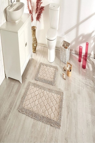 Cotton Special 2'li Pamuklu Klozet Takımı Vizon Banyo Paspas Seti Klozet Takımı Renkli