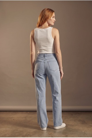 Soulshae Yüksek Bel Kemerli Geniş Paça Kot Pantolon Mavi