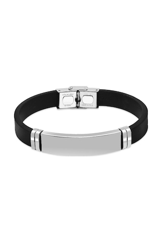 Siyah Silikon&çelik Kombinli Kişiye Özel İsim Harf/yazılı Erkek Bileklik