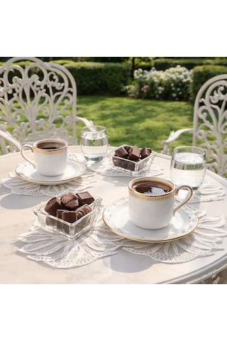 Cekihome 6'lı Dantel Kahve Sunumluğu 15x15 Cm Asorti Desenli Bardak Altlığı Türk Kahvesi Fincan Sunu Çok Renkli