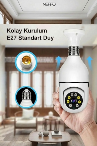 Ampul Kamera Harekete Duyarlı Gece Görüşlü Kablosuz Bebek Izleme Kamerası Güvenlik Akıllı Wifi