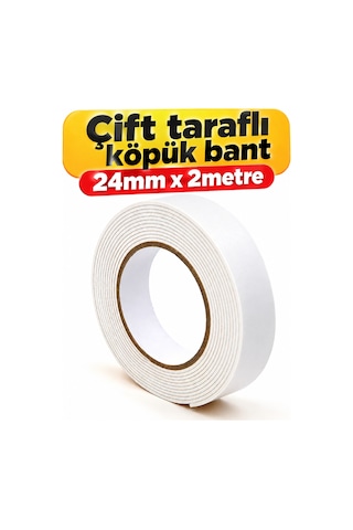Güçlü Çift Taraflı Köpük Bant 24mm X 2 Metre Montaj Bandı Yapışkanlı Bant