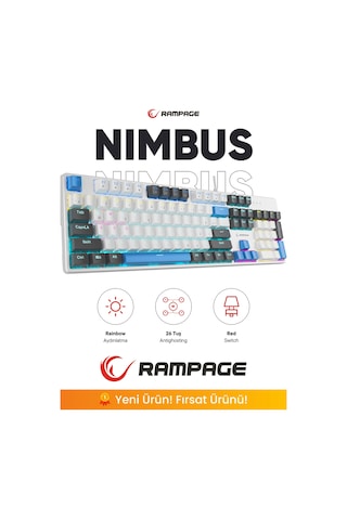 Nimbus Mekanik Klavye Beyaz Usb Rainbow Türkçe Red Switch 26 Tuş Anti-ghosting Oyuncu Klavyesi