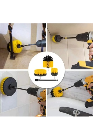 Tineke Pratik 3lü Matkap Ucu Banyo Küvet Duşakabin Araba Tekerliği Koltuk Yıkama Temizleme Fırçası Siyah Sarı