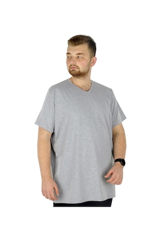 Mode Xl Büyük Beden T-Shirt V Yaka Likralı 20150 Grimelanj 001