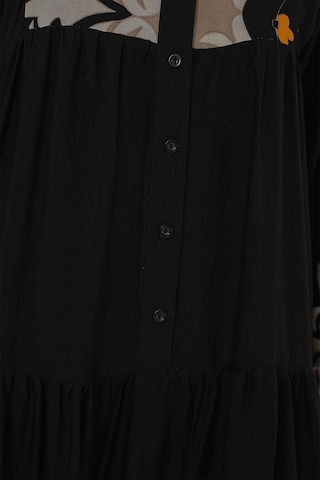 Gabria Ön Düğmeli Desenli Viskon Elbise Siyah - Taş