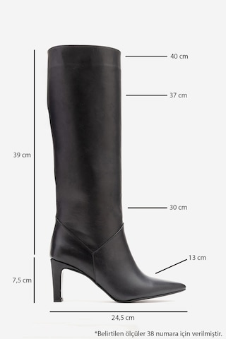 Luvishoes Merla Siyah Cilt Hakiki Deri Kadın Topuklu Çizme Siyah