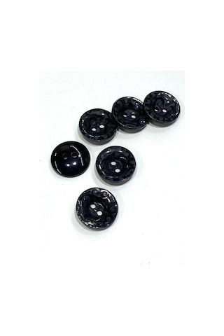 Trençkot Ceket Düğmesi Takımı / Desenli Üstten Delikli / Siyah / 2,3 Cm / 6 Lı Set