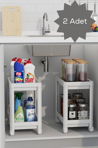 Mithra Life 2 Adet 2 Katlı Tekerlekli Tezgah Altı Beyaz Banyo Mutfak Rafı Mıt1120 Beyaz