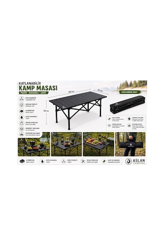 120x55x50 Cm Katlanır Kamp Ve Piknik Masası Hafif, Dayanıklı Ve Taşınabilir Siyah