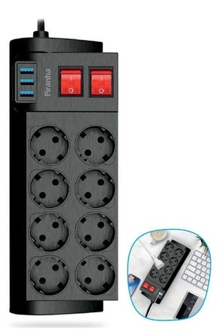 Lunaev Isıya Dayanıklı Termal Akım Korumalı 2 Metre 16a 4000 W 8li Priz Ve 3 Usb Li Uzatma Kablosu 0