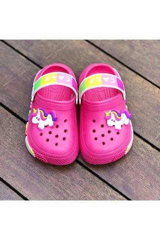 Kız Çocuk Unicorn Figürlü Kaydırmaz Taban Terlik Sandalet Fuşya