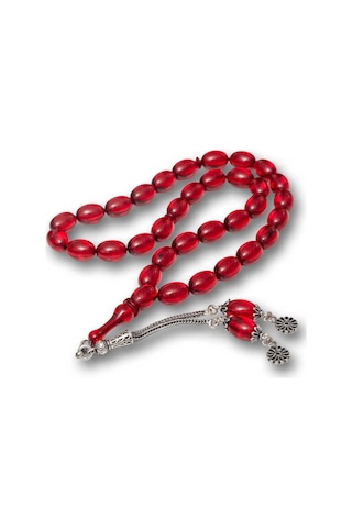 Gümüş Kırmızı Ateş Kehribar Tesbih Sl12465 Gümüş