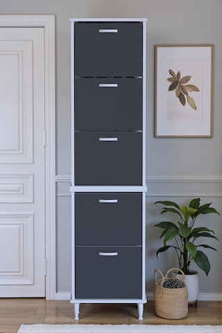 Eliusta Store Ayaklı Antrasit Ayakkabılık 52 Cm Kapı Önü/giyim Odası/antre Uyumlu Ayakkabılık 52x205x26 Cm Antrasit