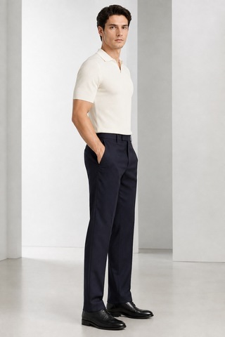 Bihan Store Erkek Slim Fit Yün Karışımlı Zeta Gabardin Kumaş Pileli Pantolon 004-lacivert