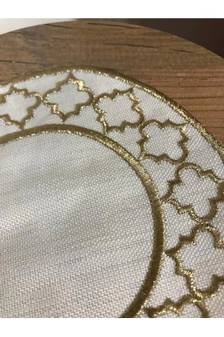 Nivemeshome Fas Nakışlı Gold Oval 6 Adet Keten Kokteyl Peçetesi Kahve Yanı Sunumluk Gold