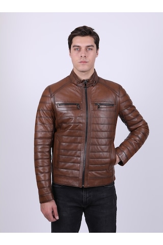 New Zaya Leather Erkek Açık Kahverengi Şişme Deri Mont Açık Kahverengi