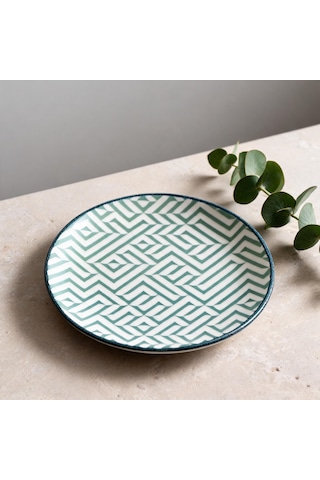 Chevron Olive Gourmet 25cm 12 Adet Porselen Düz Tabak Beyaz-mavi