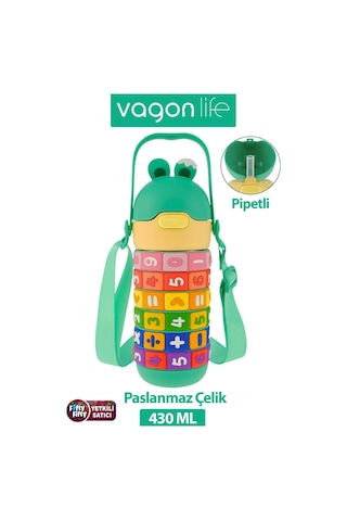 Vagonlife 430 Ml Pipetli Çelik Termos Askılı Matematiği Sevdiren Su Matarası -ffvgn30031-430ml Yeşil