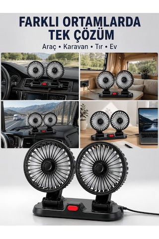 Shnstore Araç, Karavan Ve Tır İçin Çift Fanlı Mini Vantilatör Shntknd0720