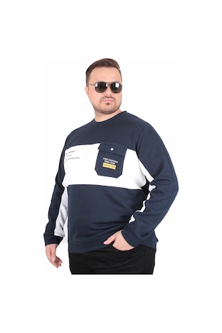 Starbattal Büyük Beden Bisiklet Yaka Cepli Sweat Double Face Pike 25702 Lacıvert Lacivert