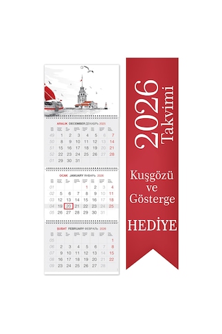 2026 Jumbo Boy Kuşe Gemici Takvimi Denizci Duvar Takvimi 33x92,5 Cm