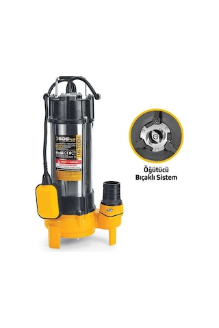 Sgs5376 - 17 Metre 2 Hp İnox Foseptik Dalgıç Pompa Parçalayıcı Öğütücü Bıçaklı 1500 Watt