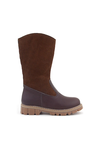 Rakerplus Hakiki Deri Taba Kahve Fermuarlı Uzun Kız Çocuk Çizme Taba