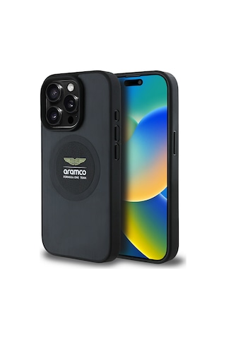 Apple Uyumlu iPhone 15 Pro Max Kılıf Aston Martin Lisanslı Magsafe Formula One Team Baskılı Kapak Siyah Siyah