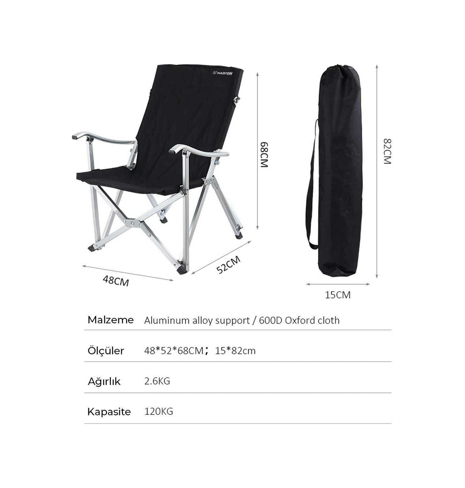 Madfox Dachuan Katalanabilir Kompakt Kamp Sandalyesi Siyah