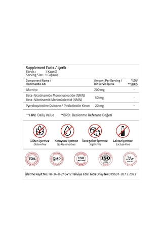 Validus Nmn 50 Mg + Mumiyo 200 Mg + Pqq 20 Mg 30 Kapsül