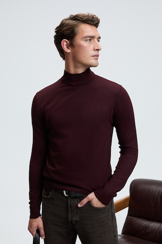 Grimelange REBEL Erkek Yarım Balıkçı Yaka Basic Slim Fit Triko Bordo Kazak