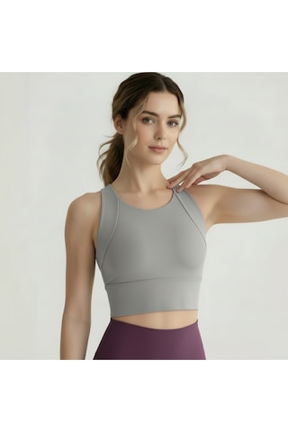 Sculpt Spor Sütyeni Yüksek Destek Toparlayıcı Fitness Yoga Spor Bra Gri