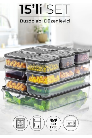Kitchen Life 15 Li Buzdolabı Ve Mikrodalga Saklama Kabı - Buzdolabı Organizeri ( 250ml X12 1000ml X2 2500ml X1)