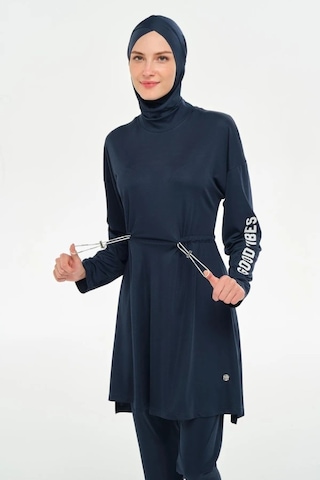 Rozamay 253132 Opal Lacivert Tam Boy Lycralı Dijital Desen Tesettür Mayo Lacivert