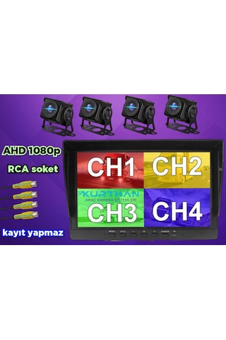 Kayıtsız 7 İnç Monitör Ve 4 Adet Ahd 180'' Açılı Kamera 12 Volt
