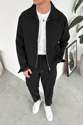 Siyah Fermuarlı Relaxed Fit Boxy Ceket Siyah